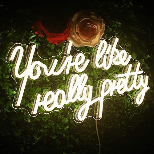 Miniatura 2 de Lucunstar Letrero de neón You're Like Really Pretty en color blanco cálido, luz LED de neón para decoración de pared, letrero iluminado para boda,