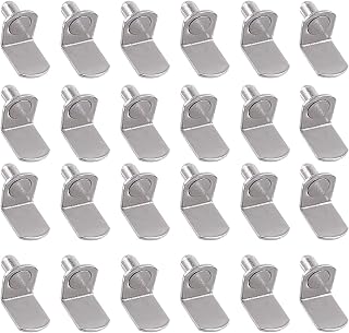25Pcs L-Shelf Pins, 5mm Bronze Support Pegs with Hole, Plated Steel Shelf Holder Pins Bracket Cabinet Clips Holder-Metal Nickel Plated Shelf Bracket Pins for Furniture,Kitchens Support