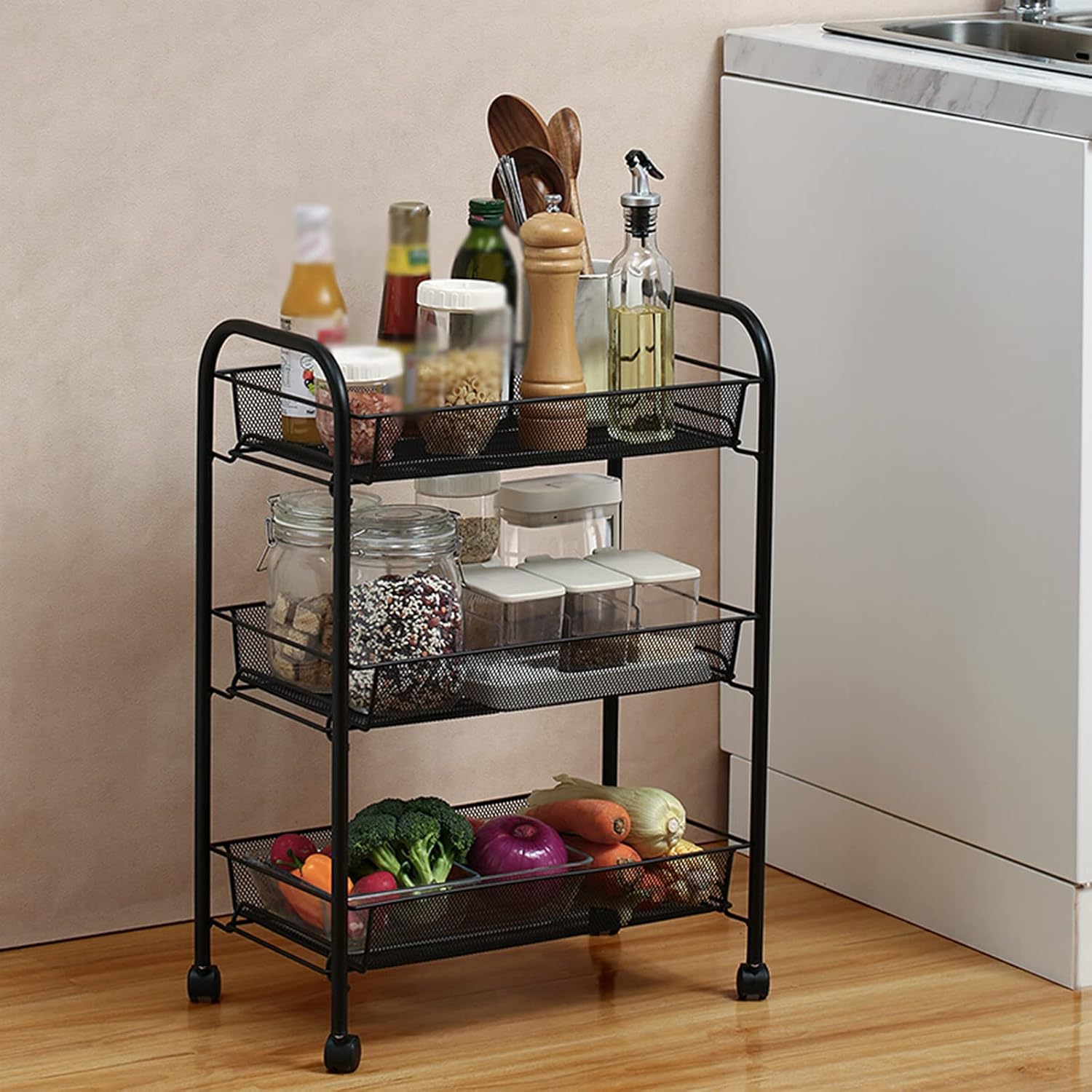 Shelves 3 Tier Storage Cart Kitchen Utility Trolley Multi