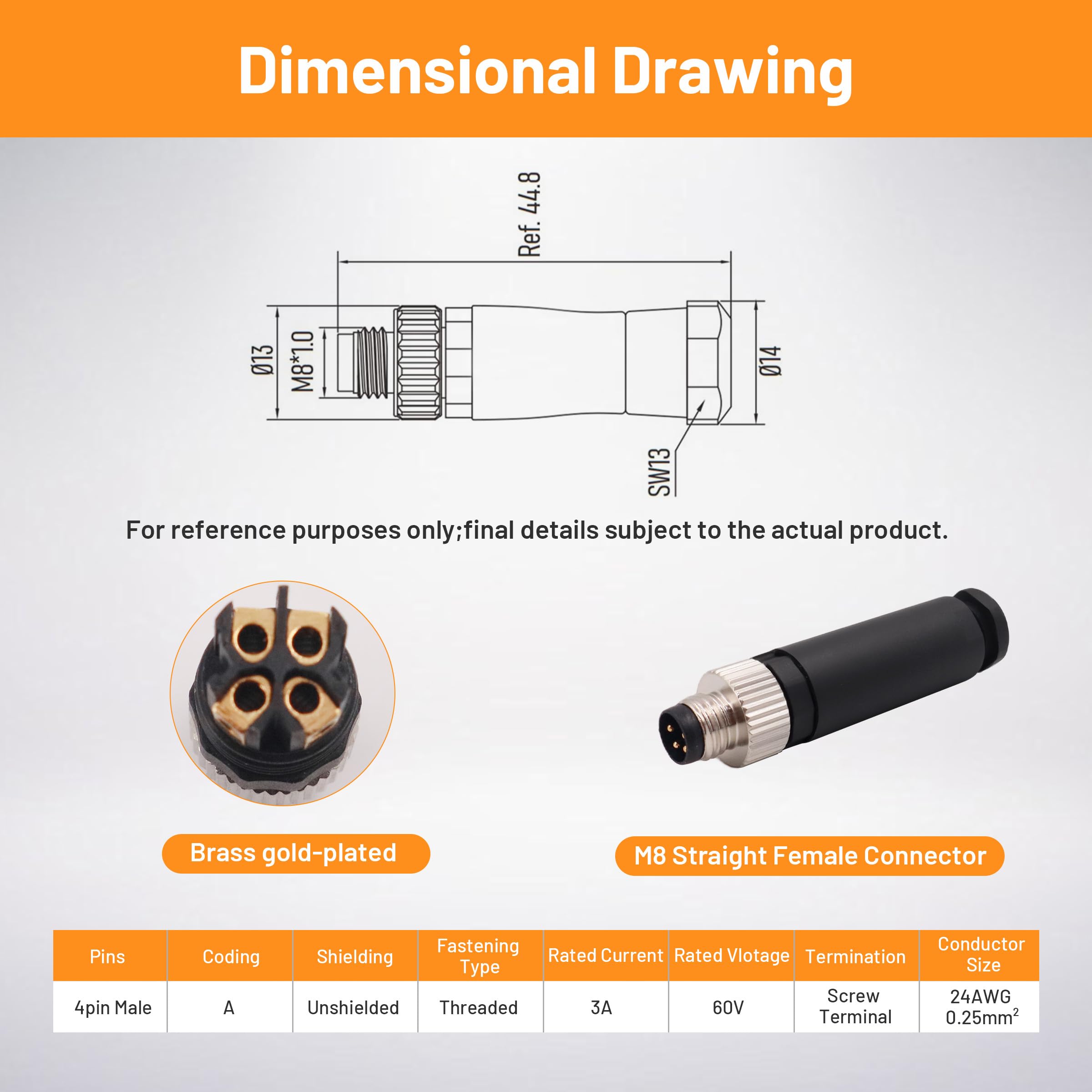 Amazon.com: M8 4 Pin Connector Field Wireable A Coding Industrial