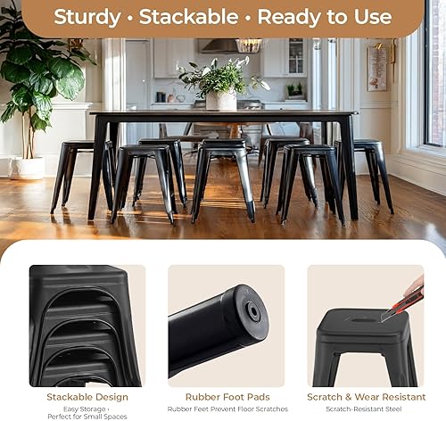 Miniatura 4 de Juego de 6 taburetes de metal de 18 pulgadas, taburetes apilables industriales sin respaldo para aula, cocina, restaurante, comedor al aire libre,