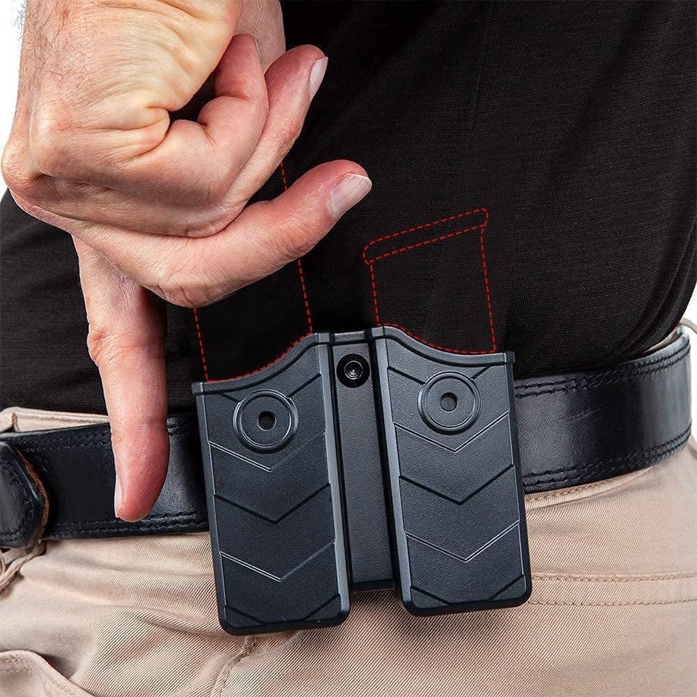 Universal Double Magazine Pouch, OWB 9mm .40 Double Stack Mag Holder Dual Stack Adjustable Retention Pistol Mags Holster Fits Glock/Sig/S&W/Beretta/CZ/H&K/Colt/Browning/Taurus/Springfield/Ruger/CANIK