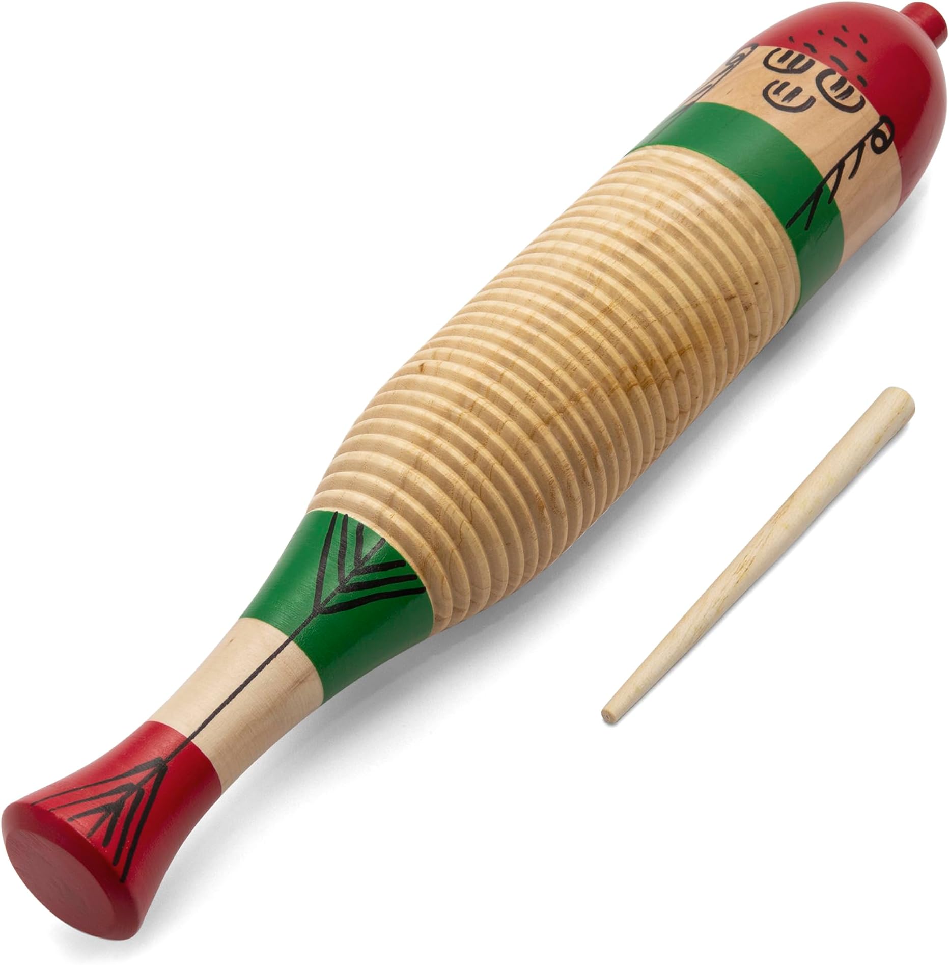 TIGER GUI7-NT Wooden Fish Guiro with Wooden Scraper/Beater - School Percussion Instrument