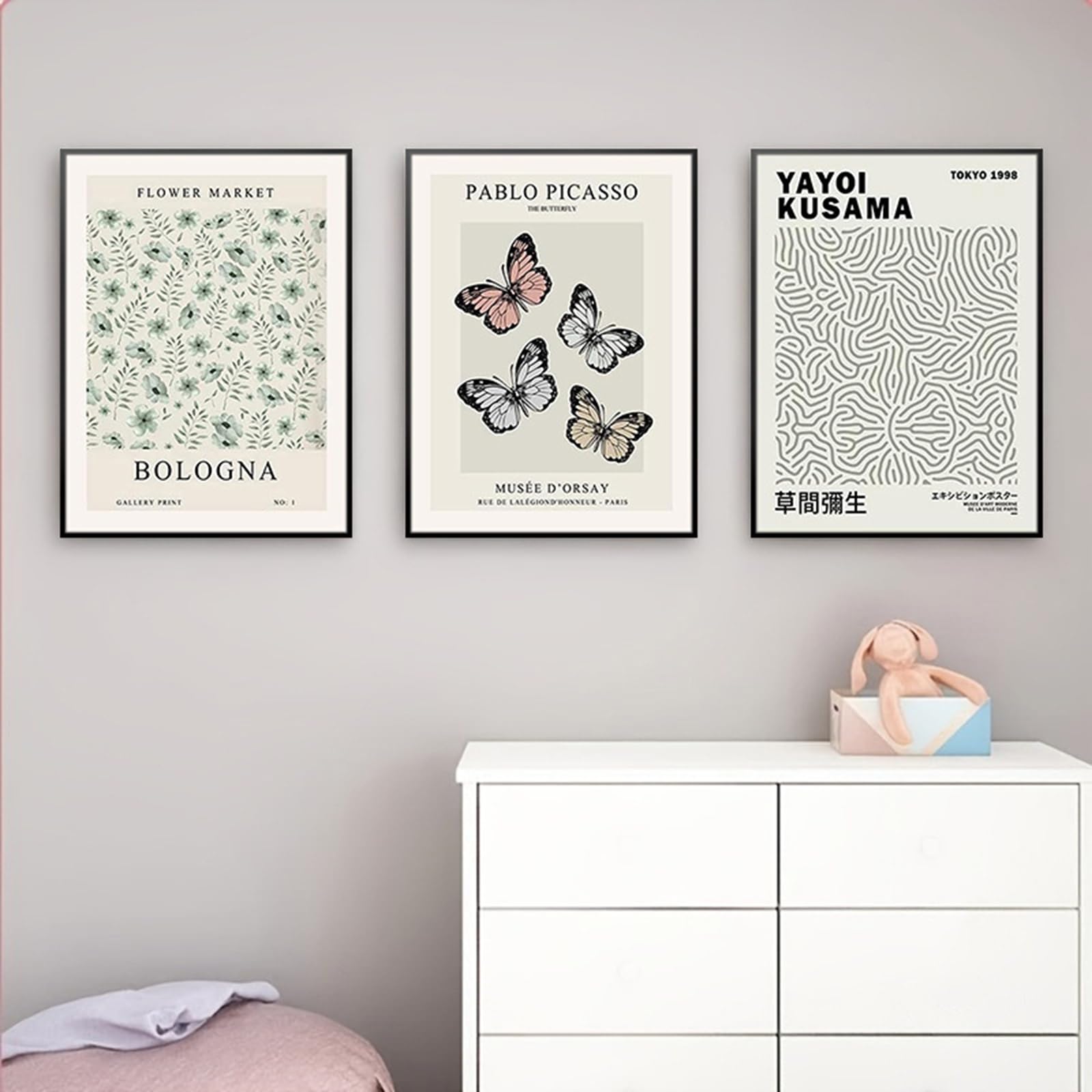 ZBELLO Set of 3 Posters, Boho Floral and Butterfly Wall Art, Abstract Floral Posters, Modern Aesthetic Canvas Wall Decoration for The Living Room, Bedroom or Office, Unframed (30x40cm)