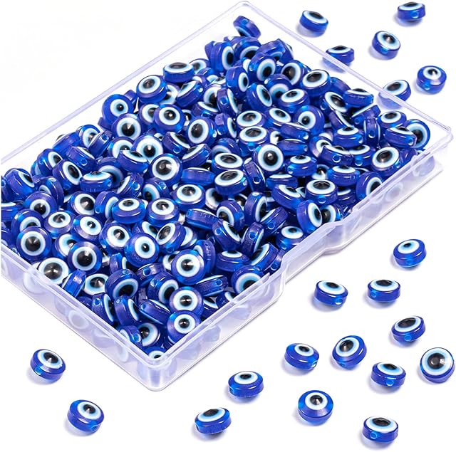 FFWHKON 320Pcs Evil Eye Beads for Jewelry Making, Handmade Evil Eye Charms for Bracelets Necklace DIY Craft (Blue, 8mm)