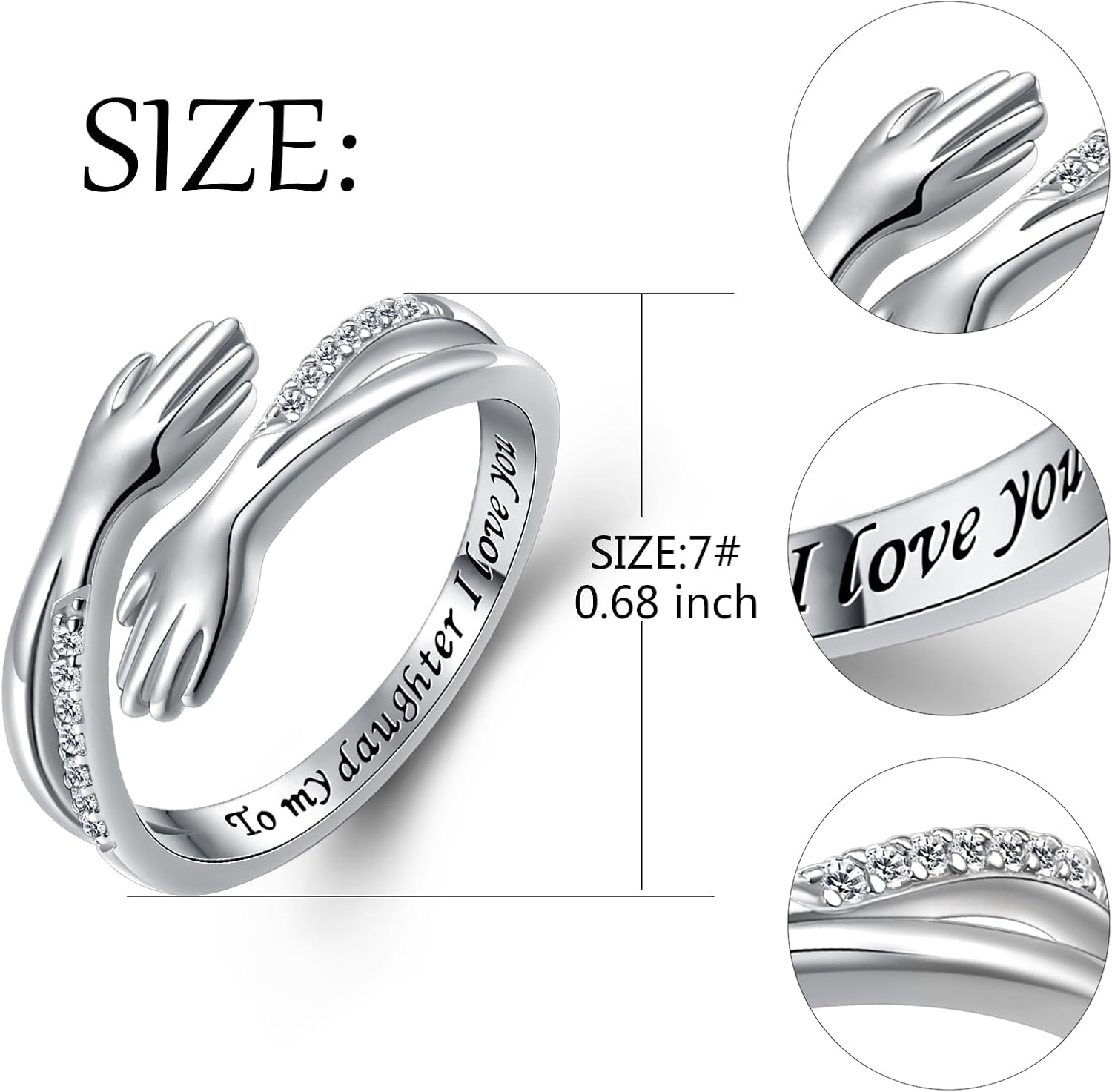 Yearace Hug Ring, S925 Sterling Silver Hug Rings for Women Girl, Hugging Hand Open Promise Ring, Mothers Day Valentine's Day Birthday Gifts