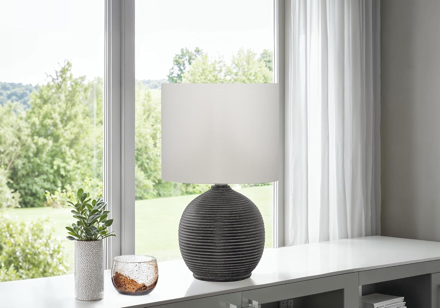 Monarch Specialties 9764, Black Cream, Contemporary Lighting 16" H Table Lamp Resin Ivory Shade, 9.5" L x 9.5" W x 16.5" H