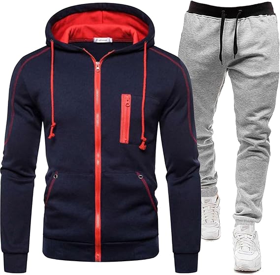 YOSUWOAI Survêtement De Sport Uni Pour Homme Avec Manches Longues