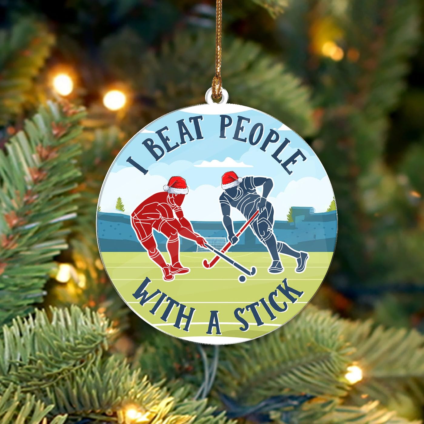 Cadeau joueur hockey sur gazon décoration Noël humoristique rigide