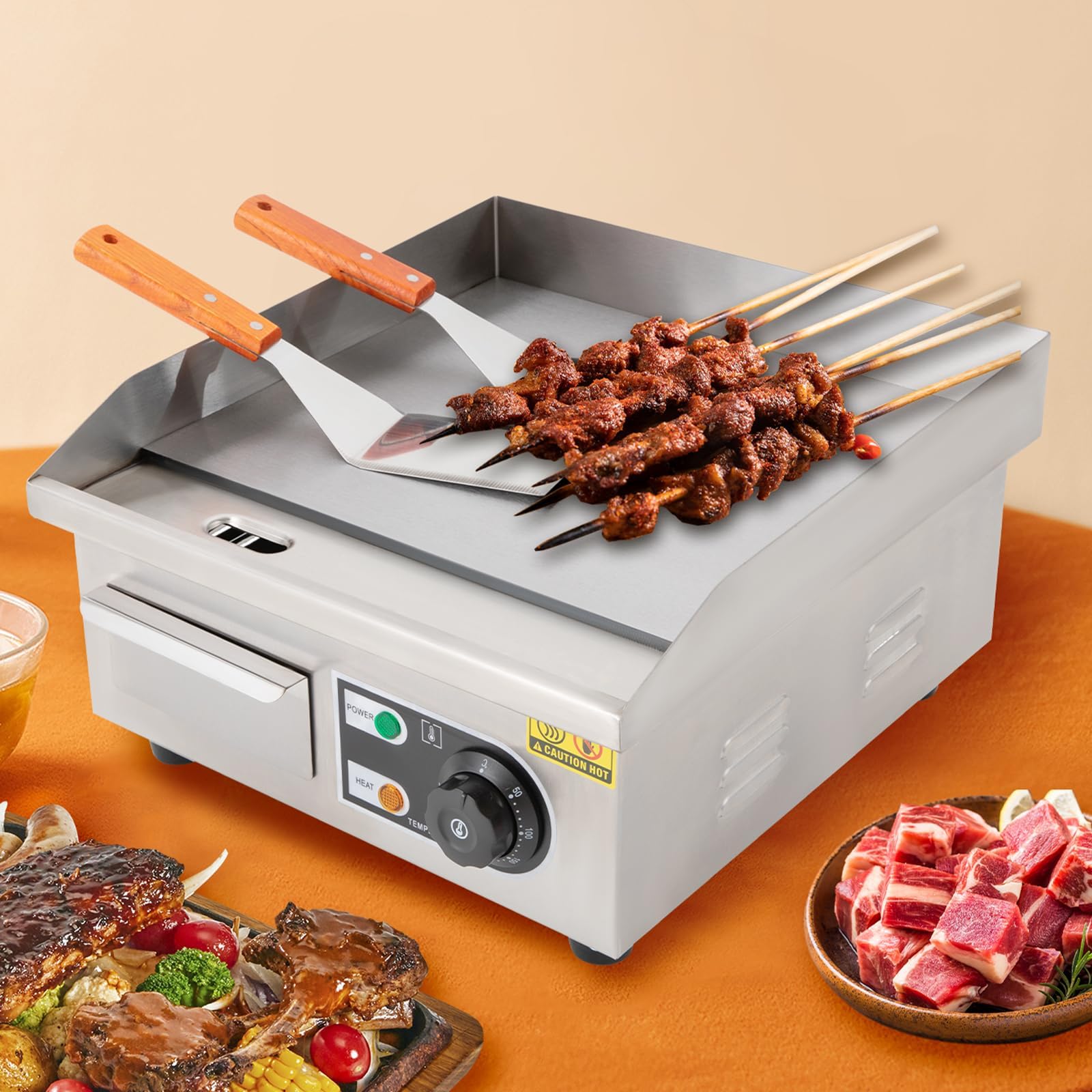 Griglia Elettrica Commerciale, Piastra Piana Da Banco 1500W Con Temperatura Regolabile 50-300℃ E Superficie Antiaderente, Griglia In Acciaio Inox Per Cucina Attività E Catering