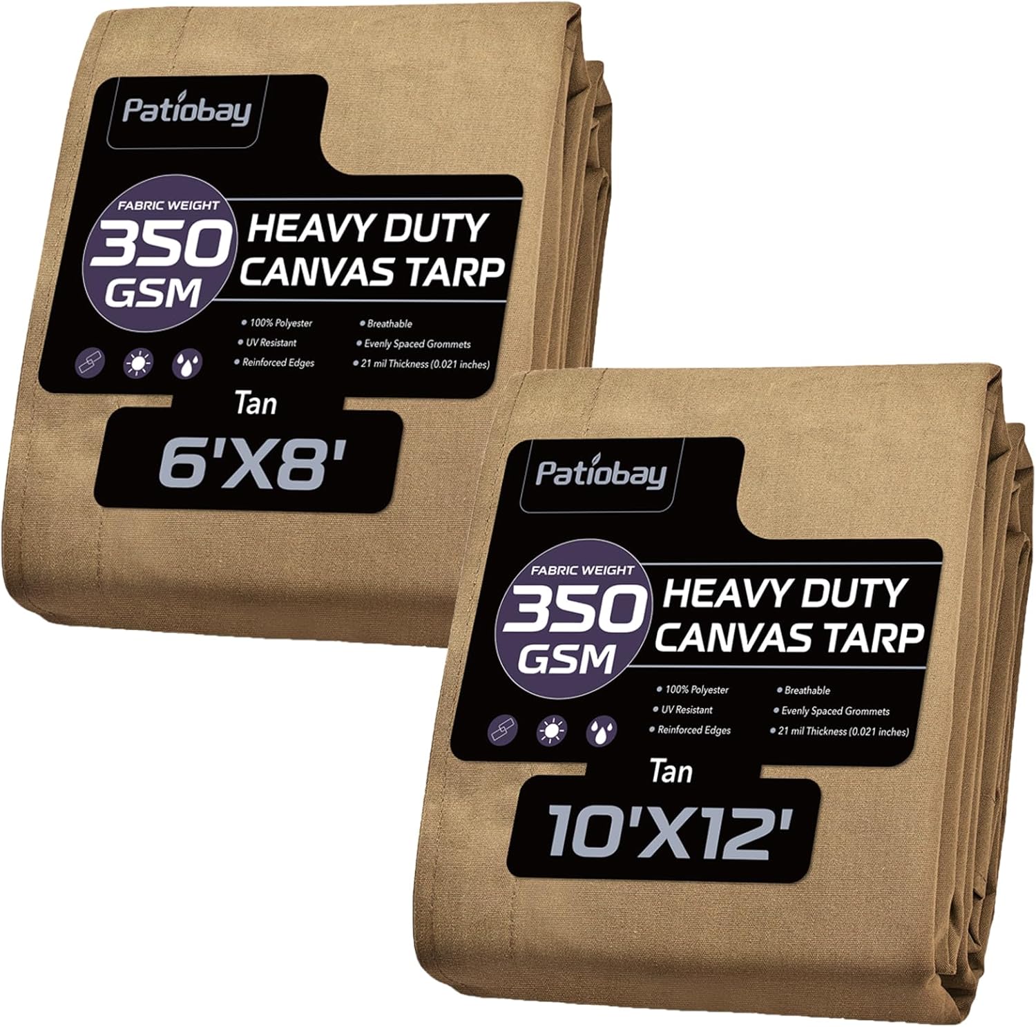 Canvas Tarp, 12 Oz Heavy Duty Waterproof with Rustproof Grommets, UV Resistant, Multipurpose Outdoor Tarpaulin for Camping, Canopy, Woodpile, Trailer (Tan)