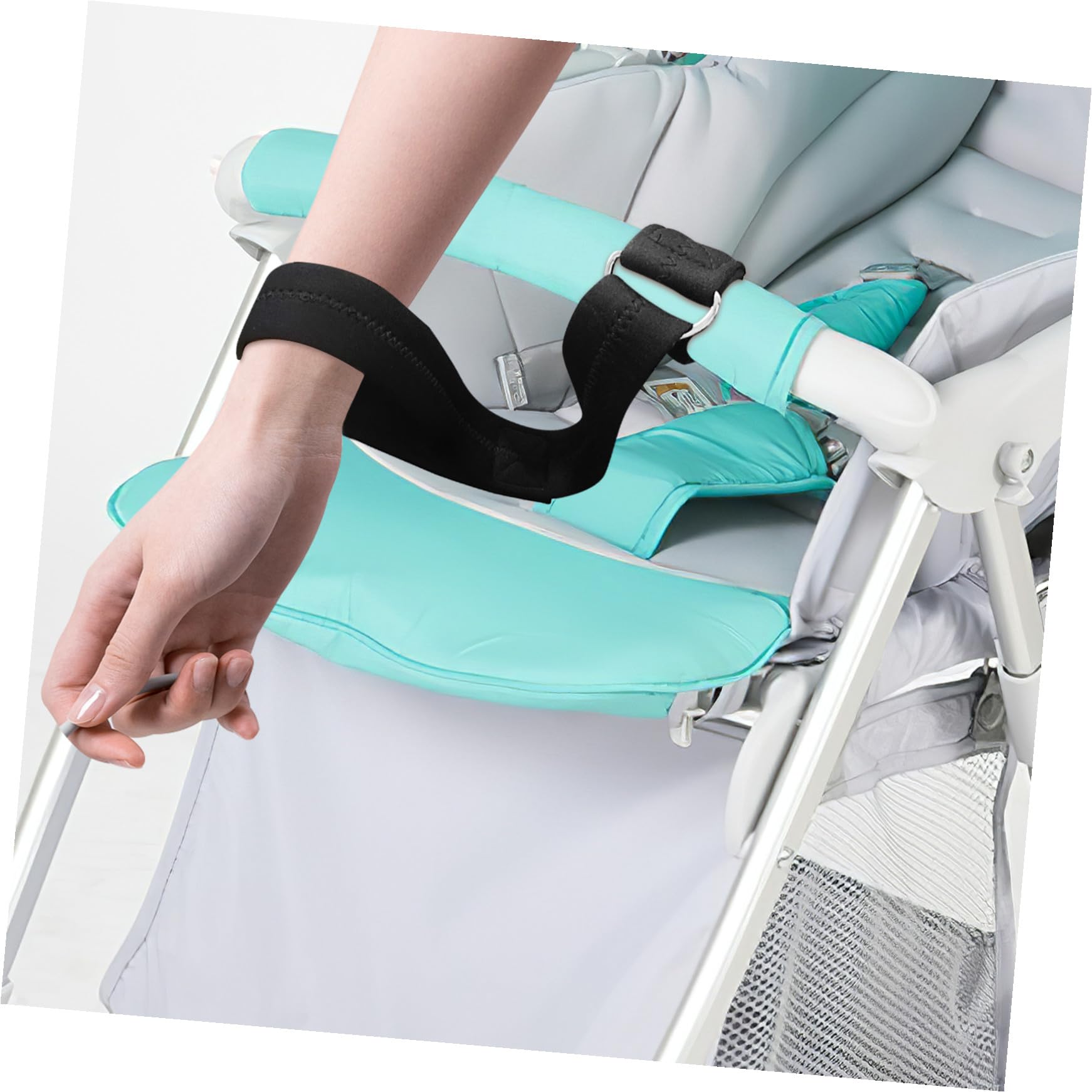 Braccialetto di Sicurezza per Passeggino in Neoprene Antiscivolo Nero | Cordino da Polso di Sicurezza, Elastico e Morbido, per Carrozzina e Carrello della Spesa, Cinturino