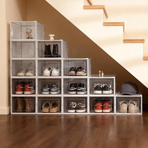 Miniatura 3 de Cajas de zapatos, pilas sin derribar, las cajas de almacenamiento modulares se combinan libremente para su uso en armarios, debajo de camas,