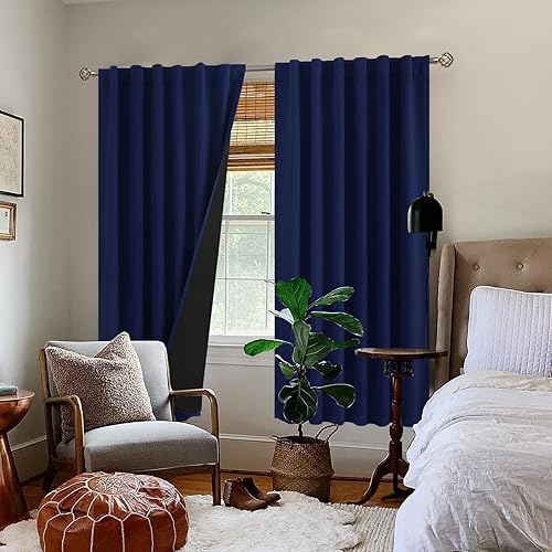 Miniatura 9 de BGment Cortinas 100% opacas de color azul marino de 72 pulgadas de largo con forro negro, bolsillo para barra y pestaña trasera, doble capa,