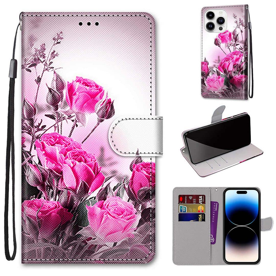 Coque Portefeuille Pour IPhone 17 Pro - En Cuir PU, Motif Fleur - Avec Porte-cartes, Poche Zippée, Support Et Dragonne - Fermeture Magnétique, Couleur Blanc