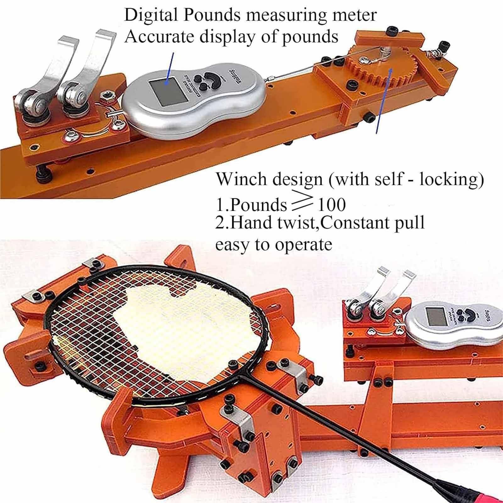 Incordatrice professionale per racchette, sistema di verricello fisso a 6 punti, 27,2 kg, per racchette da tennis, badminton e squash fai da te