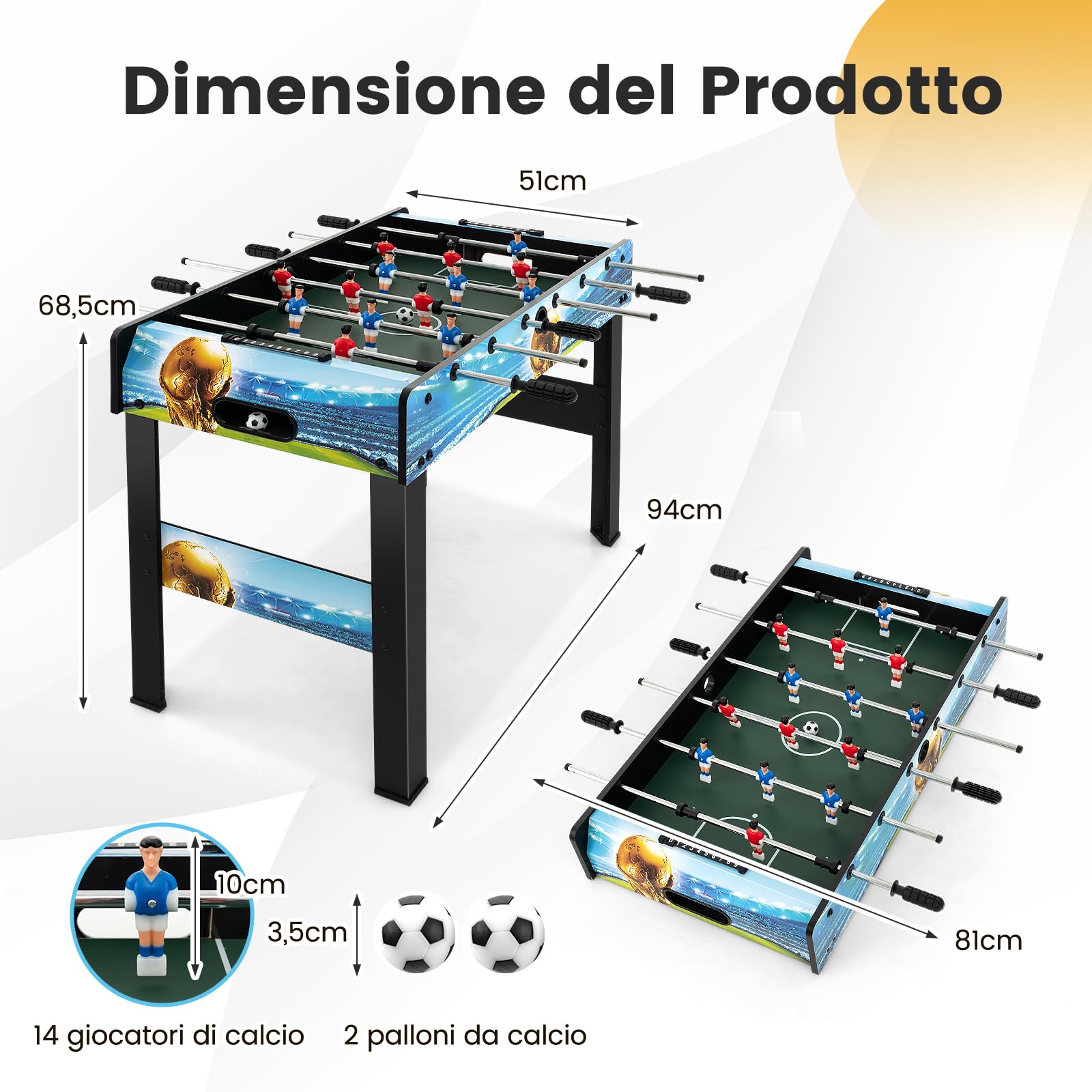 GYMAX Tavolo da Calcio da 94 cm, Tavolo da Gioco da Tavolo/da Terra con Gambe Rimovibili, 2 Palline e 2 Segnapunti Manuali per Bambini, Adolescenti e Adulti, Giochi di Calcio per Casa, Sala Giochi