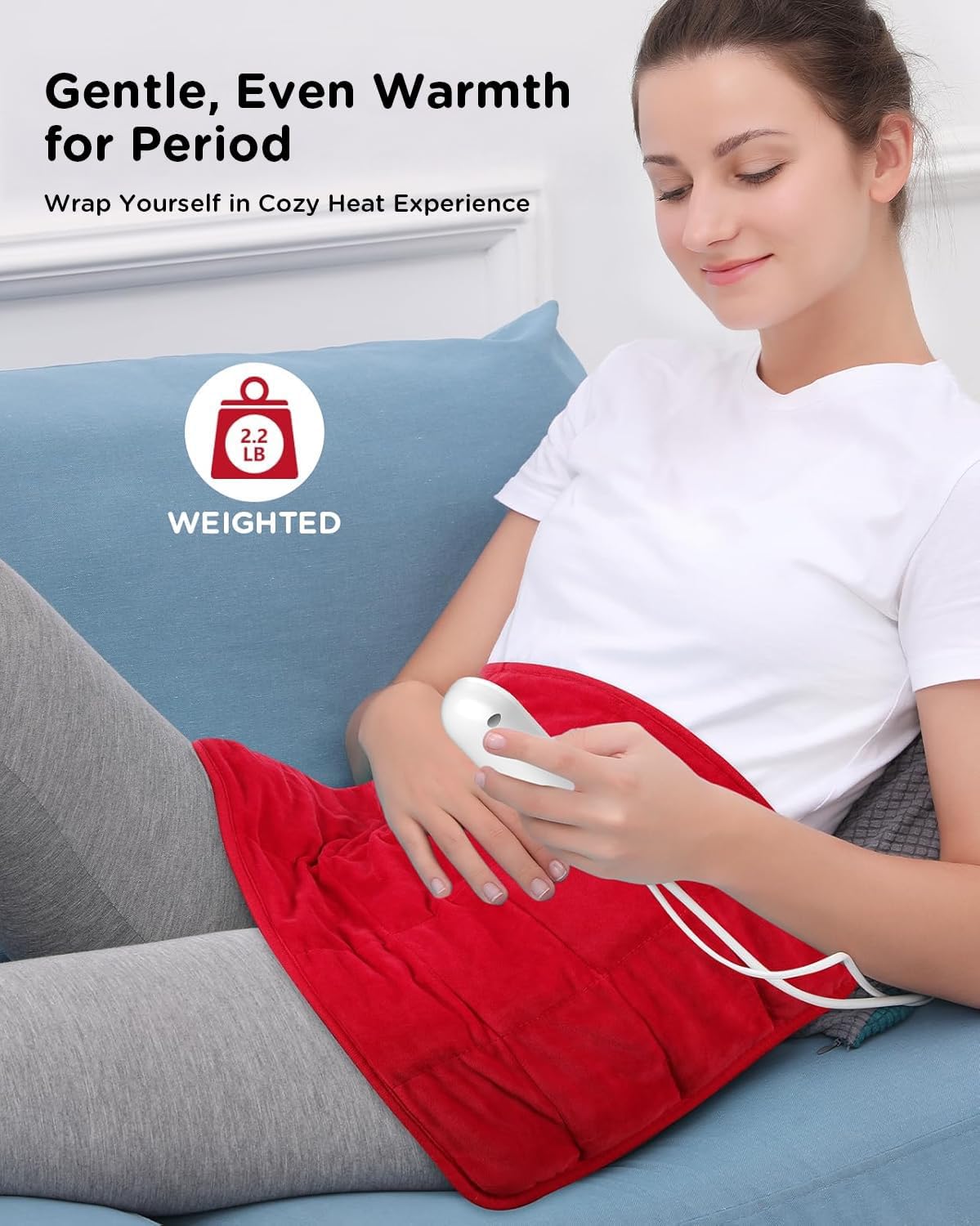 Comfytemp Weighted Heating Pad for Period & Back, 2.2lb Extra Large Menstrual Heated Pad, 12" x 24" XL Electric Heat Pad with 9 Heat Level & 11 timers auto-Off for Neck Shoulder Leg Knee Abdomen, Red