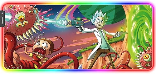 Alfombrilla de mouse XXL RGB para juegos, alfombrilla de mouse LED grande de anime con base de goma antideslizante y bordes cosidos duraderos,