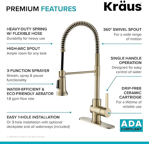 Miniatura 58 de KRAUS Coda KPF-1617BB - Grifo de cocina extraíble de una sola manija estilo comercial de latón cepillado sin manchas Cobrizo cepillado,Acero