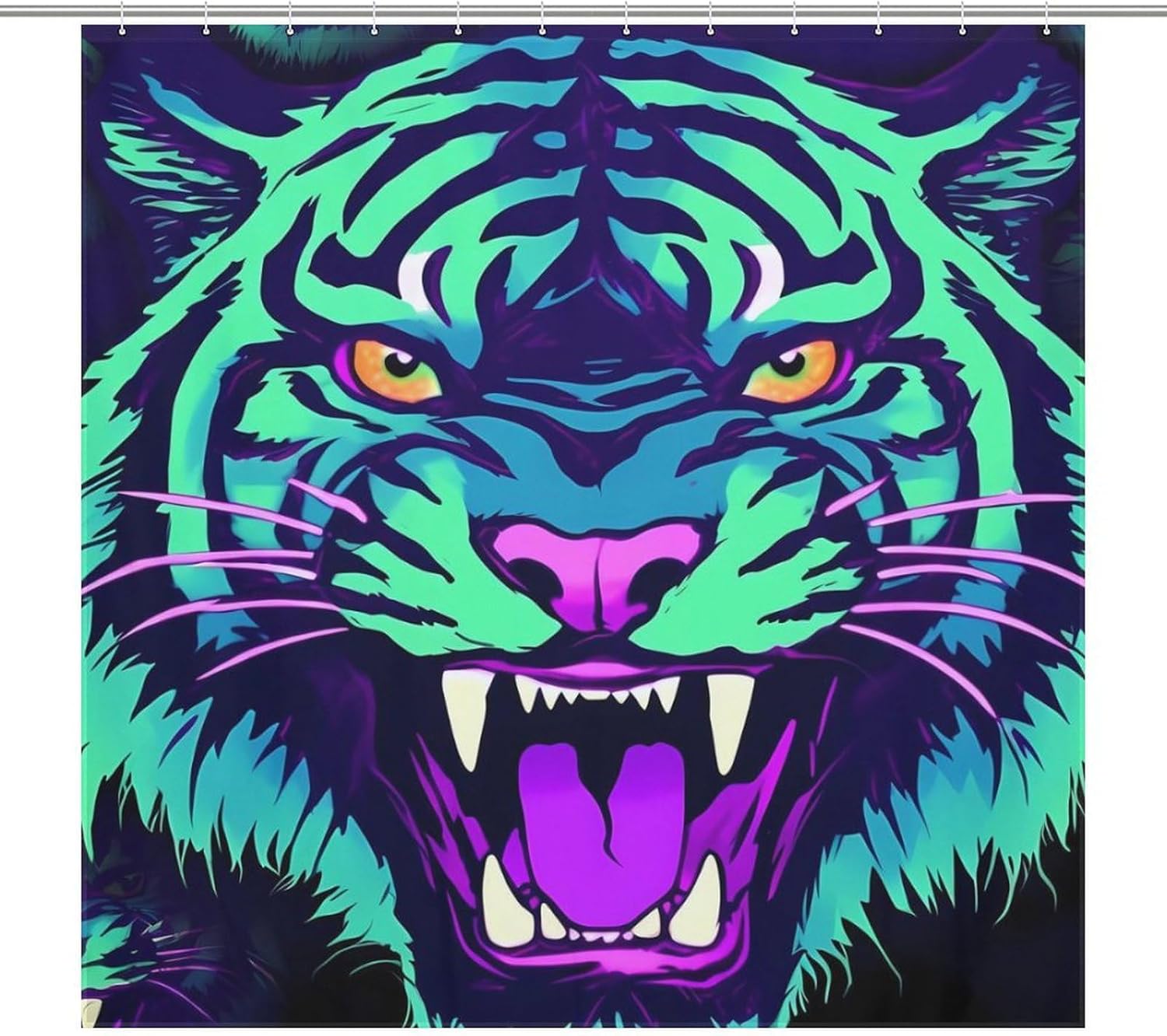 Neon Tigers with Scary Teeth Funny Shower Curtains Washable Bath Curtain Liner with Hooks for Bathroom Bath Tubs