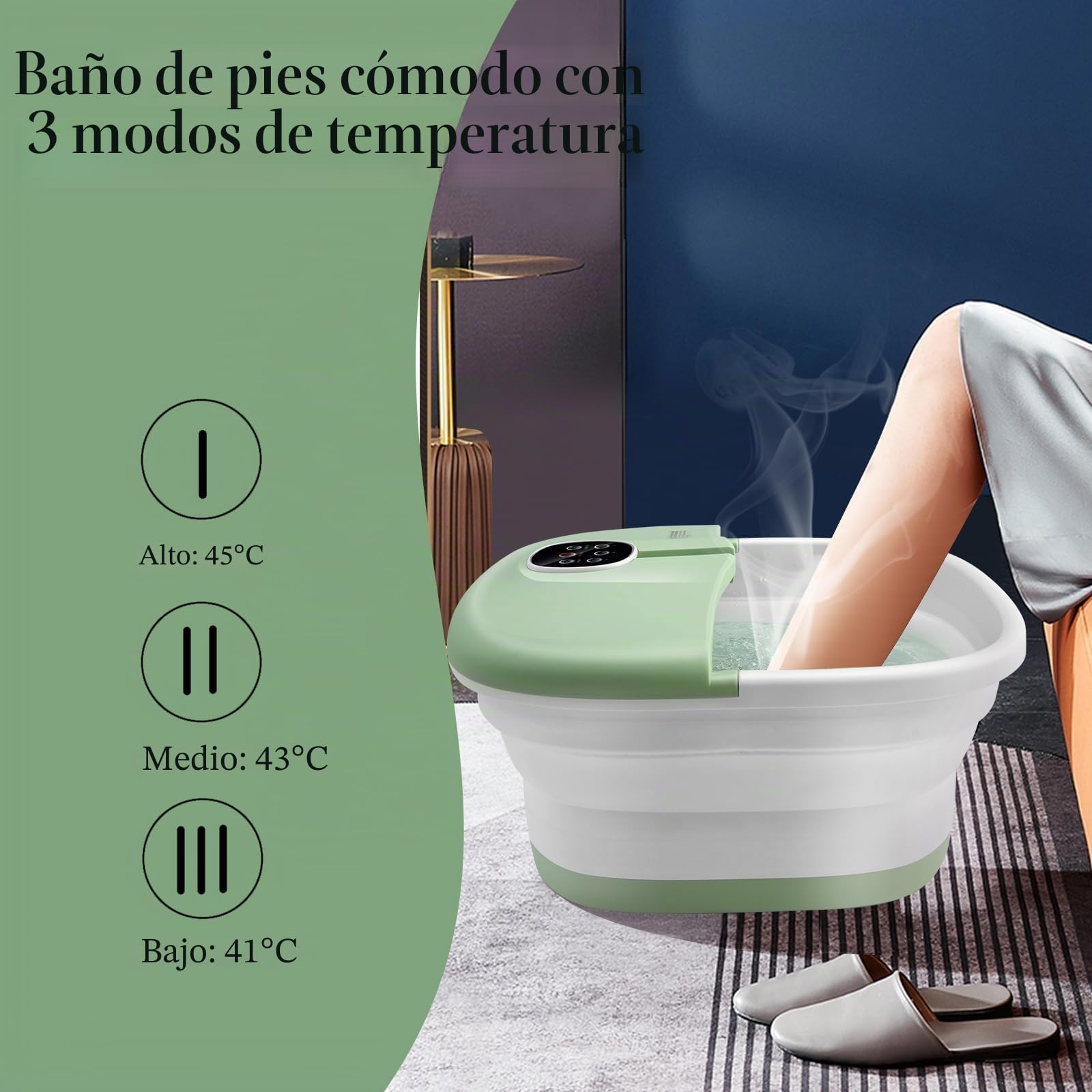 HOMASIS Bañera Spa Masajeador Plegable Para Pies con Calentamiento, Hidromasaje para Pies con Rodillos, Piedras Pómez y Temperaturas Ajustables 41/43/45 °C, Temporizador de 20/60 Minutos, 500W (Verde)