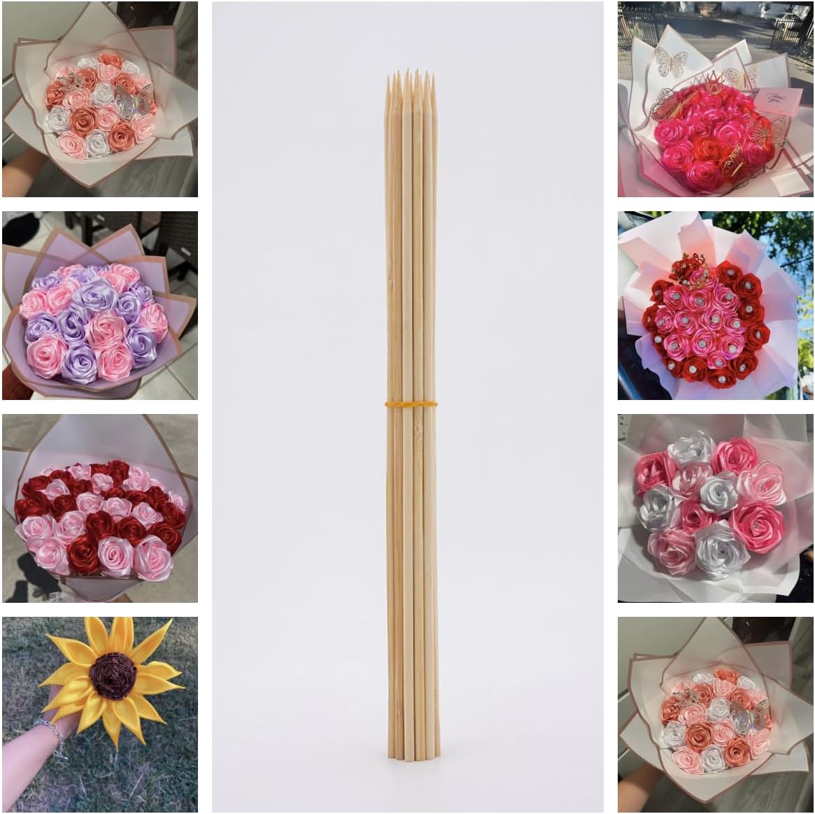 Lightweight Bamboo Sticks for DIY Ribbon Flower Bouquets, Natural Bamboo Flower Stems for Handmade Floral Crafts & Flower Arrangements, Craft Supplies for DIY Lovers, 200 Pcs, 6 Inch /15cm