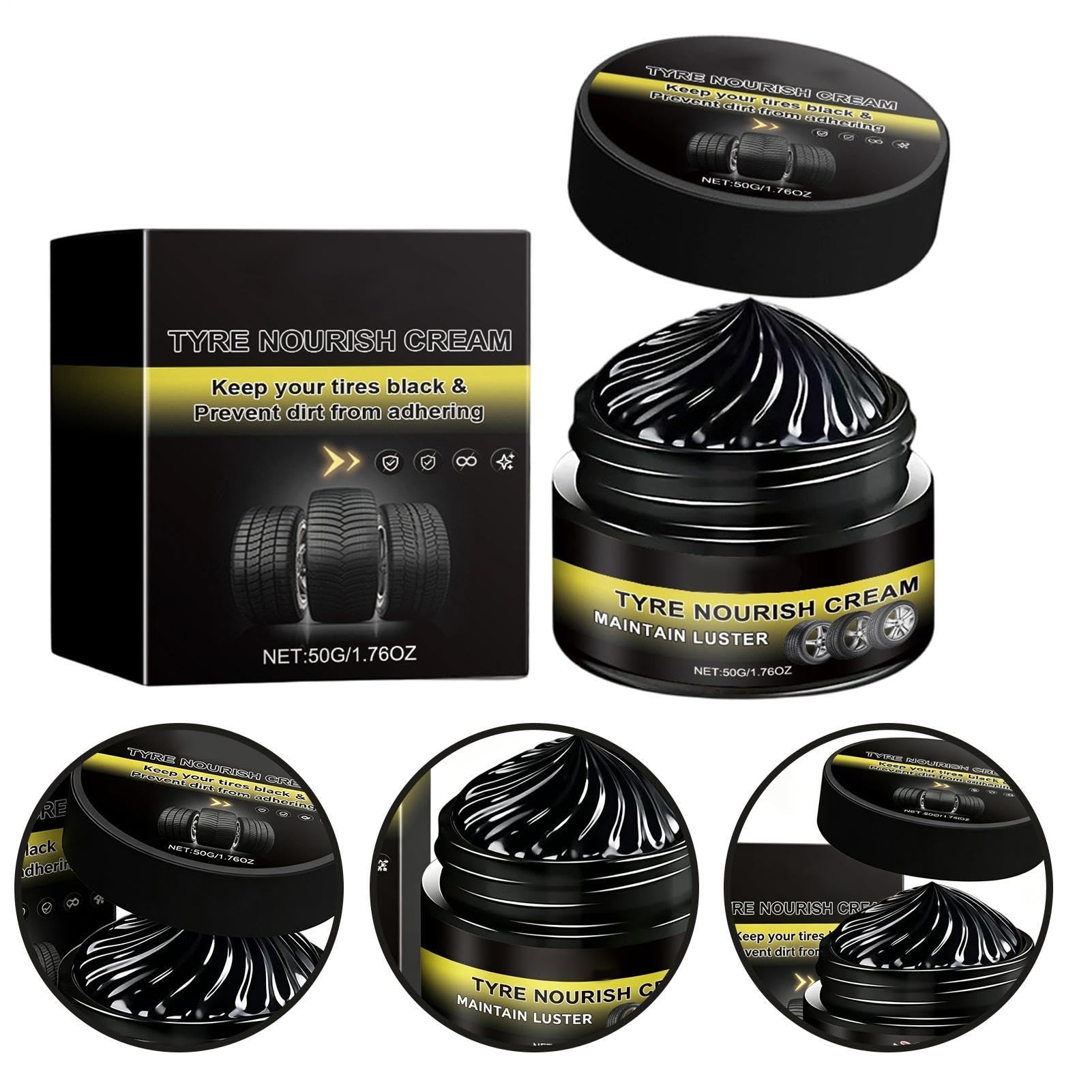 Rénovateur Plastique Voiture Extérieur et Intérieur, cires Pneu Noir Haute Brillance, Lustreur Tableau de Bord et Sièges à Action Rapide, Protection UV et Anti-vieillissement, 50ml