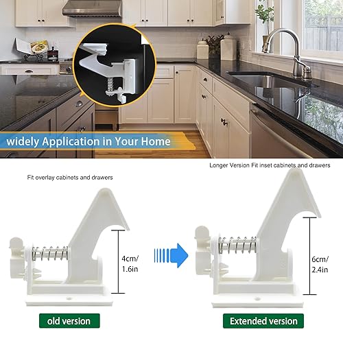 Miniatura 10 de Vmaisi - Paquete de 12 cerraduras de gabinete para gabinetes a prueba de bebés cerradura de cajón con adhesivo fácil instalación sin taladrar ni