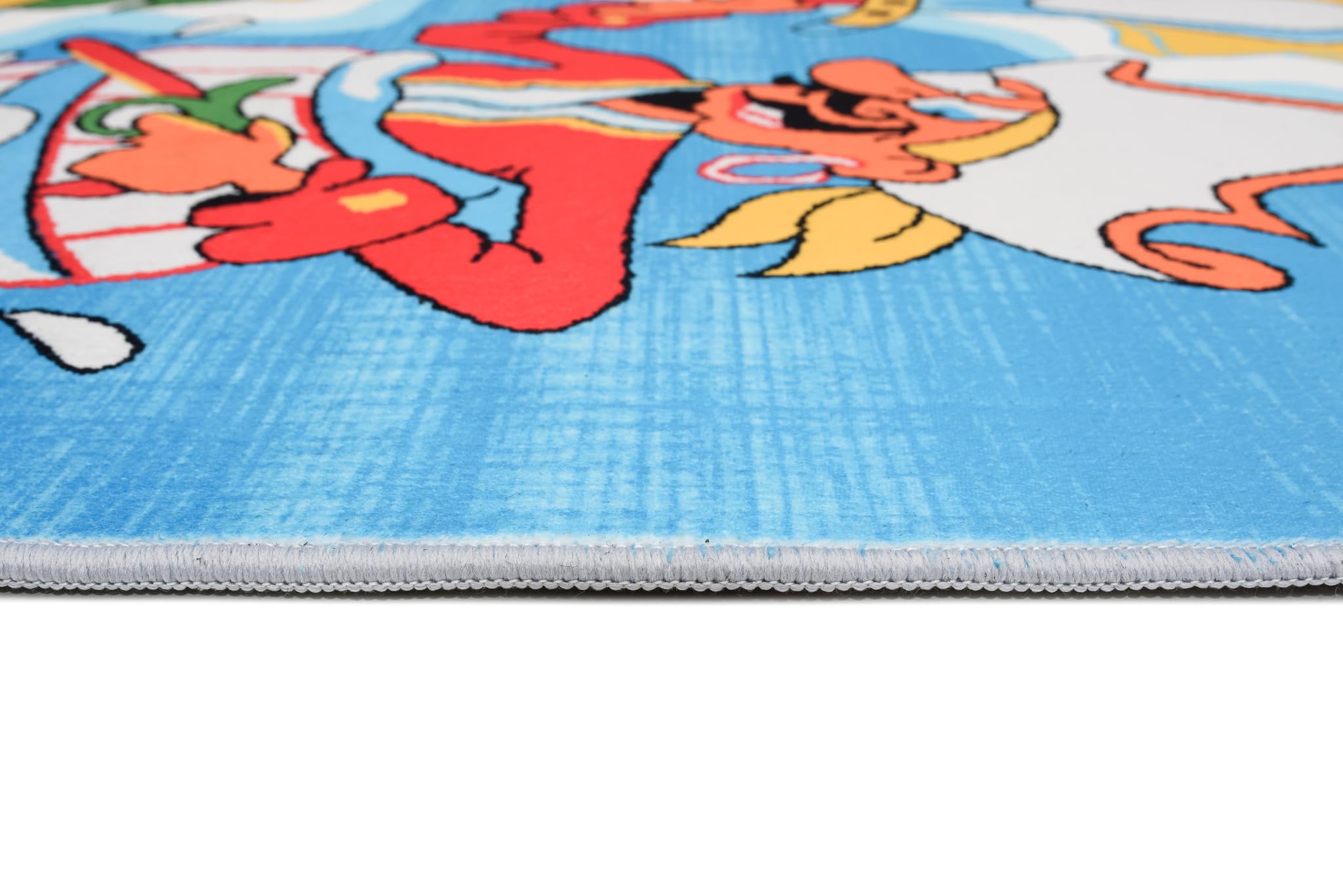 TAPISO Flannel Alfombra Antideslizante Lavable Diseño Moderno Barco Pirata Isla del Tesoro Azul Amarillo Alfombra Infantil para Niños Alfombra de Juegos Oeko-Tex 140 x 200 cm