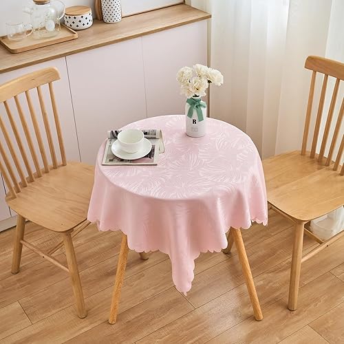 Miniatura 239 de Mantel Redondo Dorado Mantel de Mesa con Patrón de Hojas Borde Festoneado Sedoso Suave Impermeable Lavable 50 Pulgadas Cubierta de Mesa de Tela