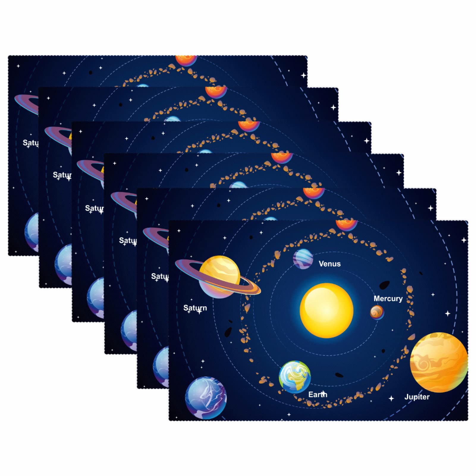 Buitenruimte zonnestelsel bedrukte rechthoekige placemats, schattige placemats voor eettafel, set van 4, wasbaar en herbruikbaar, 30,5 x 45,7 cm