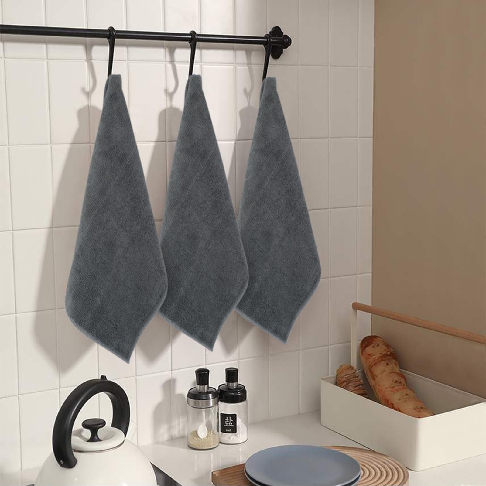 SINLAND Microfiber Rag Absorbent Cleaning Cloth Kitchen Dish Cloth Quick Dry Streak Free Dish Rags Glass Cloths 12inchx12inch 20 Pack Grey 3