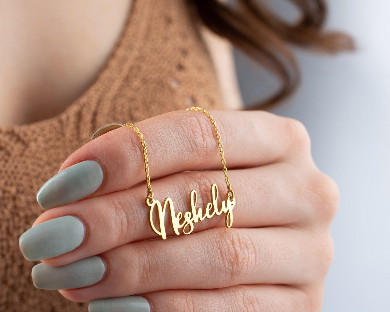 Oro su misura collana con nome, donne nome targhetta argento per fidanzata Cursive catena