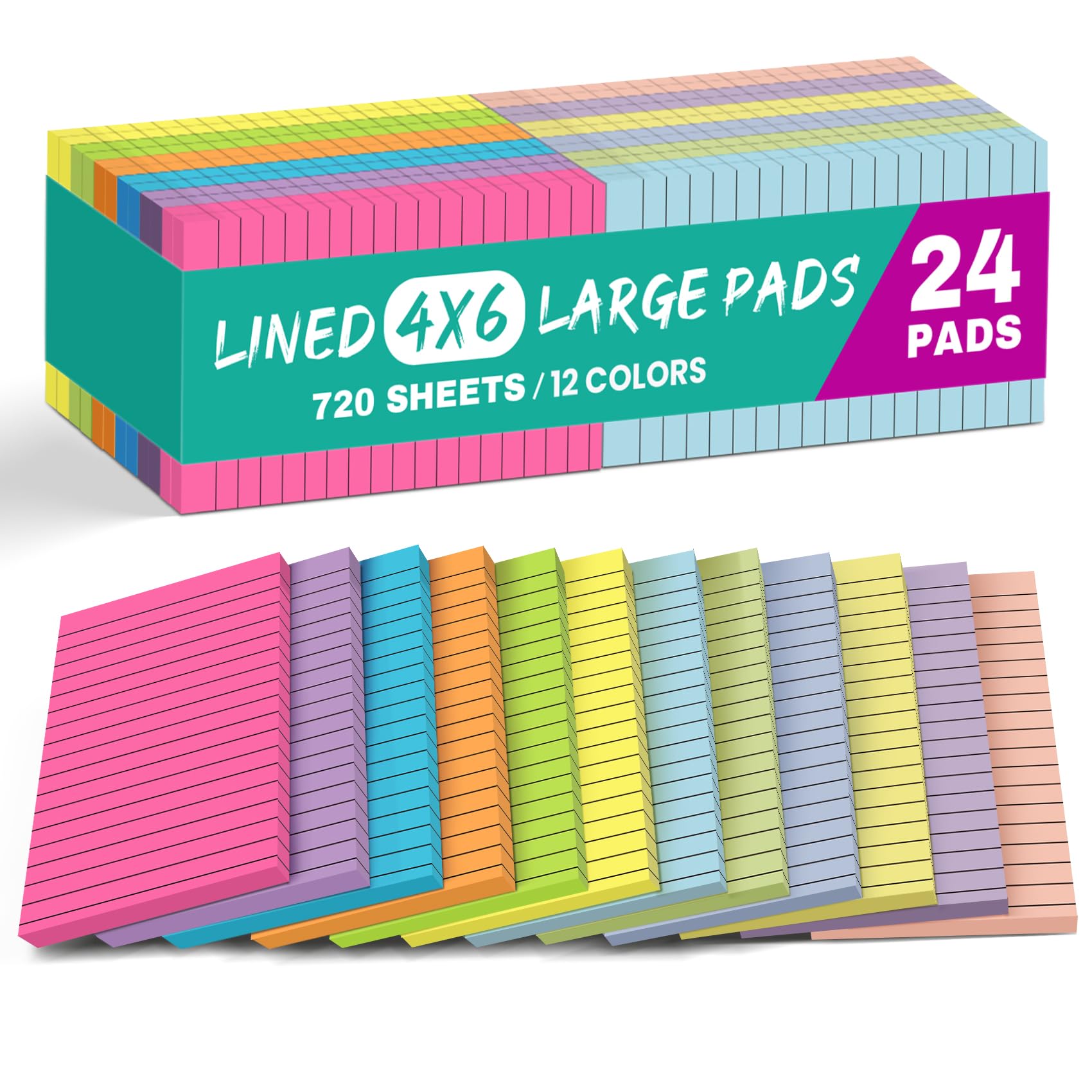 Lined Sticky Notes 24 Pads 4x6 Inches Large Sticky Notes with Lines Memo Note Pads in Multi Colors