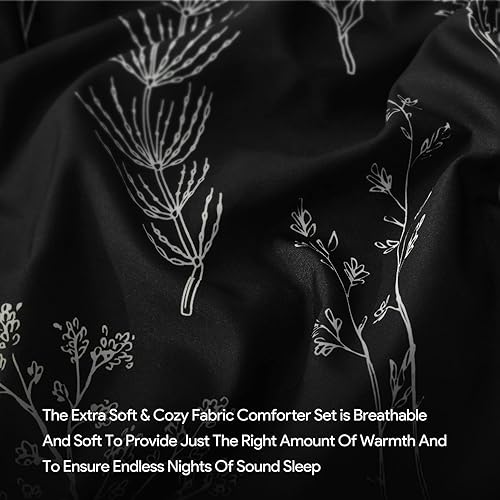 Miniatura 7 de Maple&Stone Juego de edredón floral King, juego de ropa de cama negro de 3 piezas de microfibra suave y duradera con elegante estampado de flores de