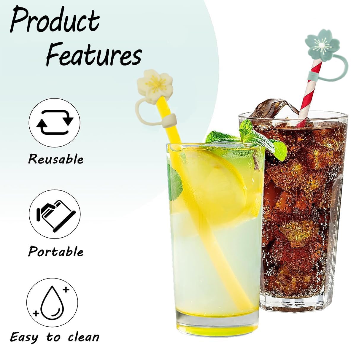 BTYHAOS Silicone Straw Caps for 10mm Tumblers | Reusable Dust-Proof Straw Toppers Compatible with Stanley 30oz & 40oz Tumblers (Purple Flower 3pc): Yellow