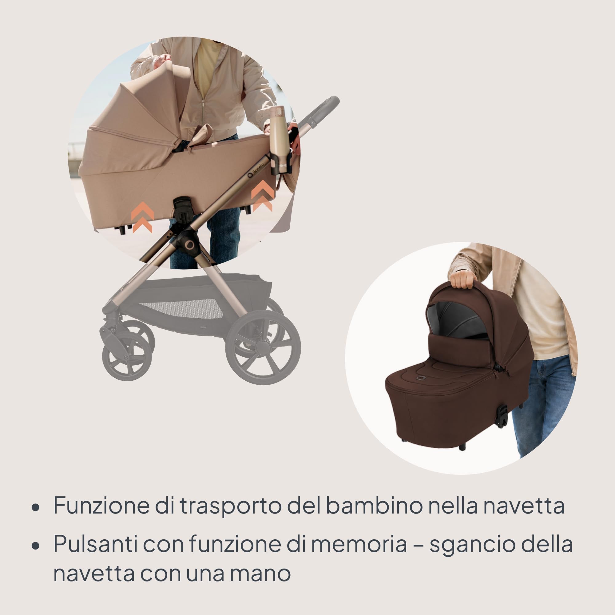 LIONELO Carmine Passeggino Trio 3 in 1 per Bambini 0-4 Anni fino a 22 kg | Sistema Modulare Pieghevole, Navicella Portatile e Seggiolino Auto Ovetto, Ruote GravelTech, Ammortizzazione, Cappottina XXL