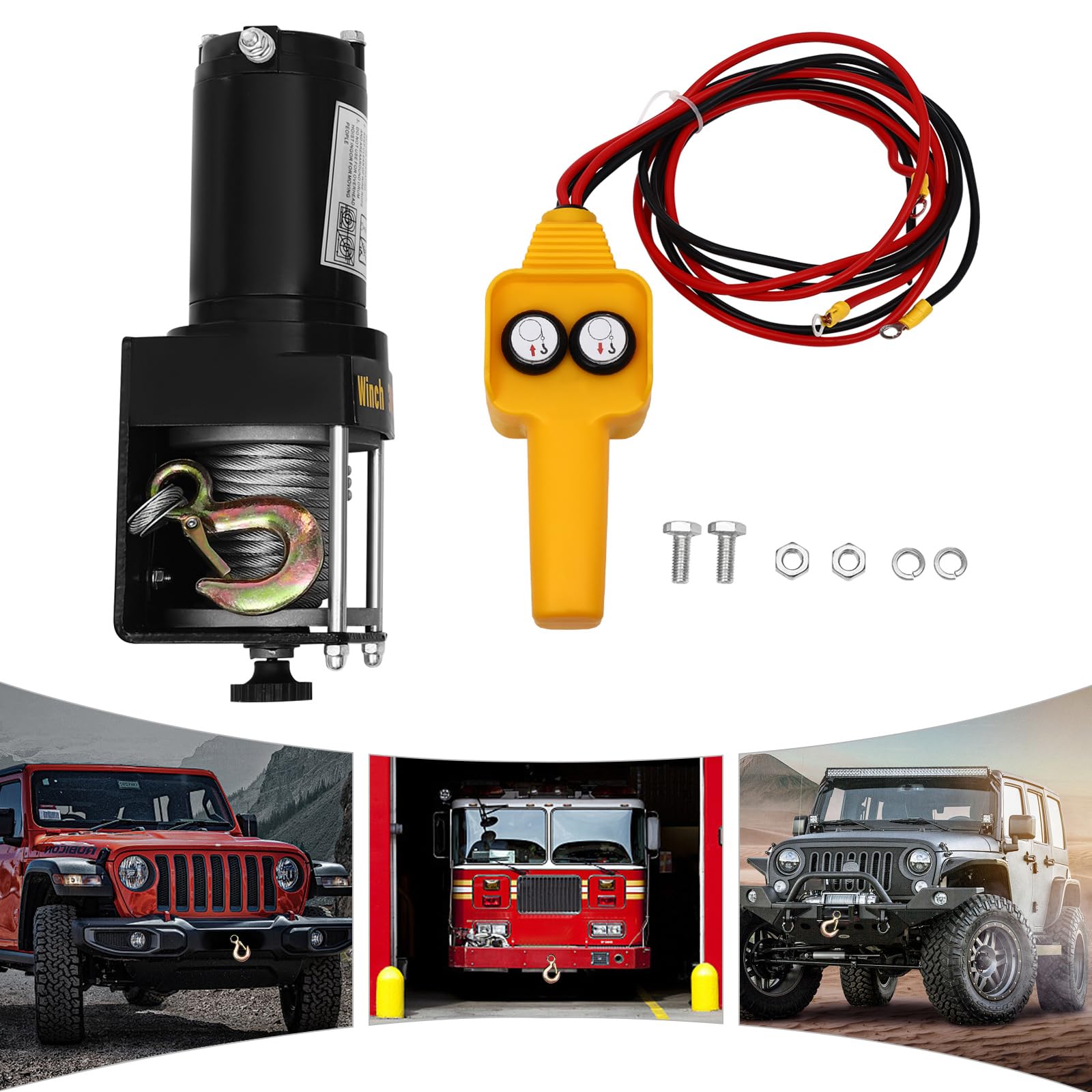 Cabrestante eléctrico potente de 3000 kg, 12 V, con control por cable, para vehículos todoterreno y actividades de rescate, IP54, resistente al agua