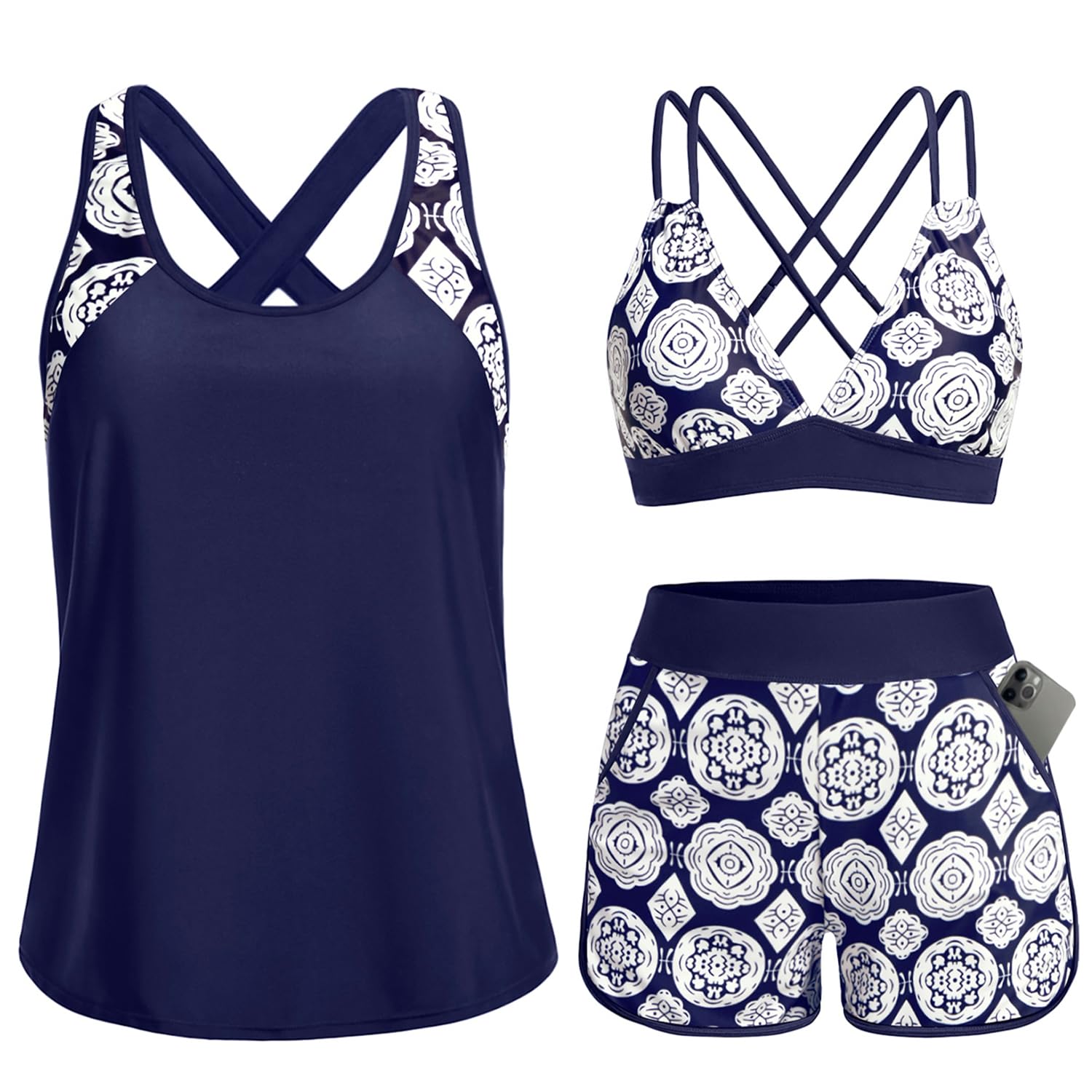 Daci Women 3 Piece Tankini Swimsuits