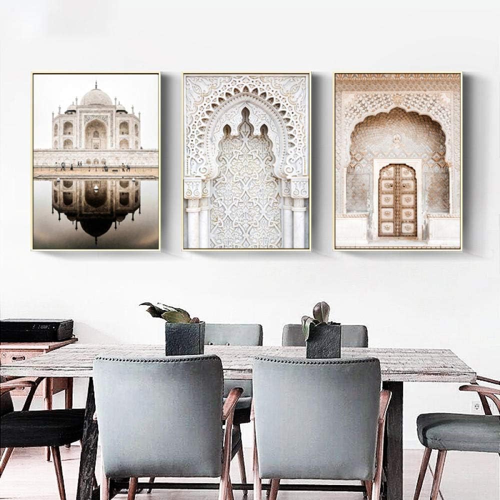MYSY Morocco Door Scenery Religion Wall Art Canvas Painting Casablanca Palace Nordic Poster Wall Pictures For Living Room-40x60cmx3 pcs no frame