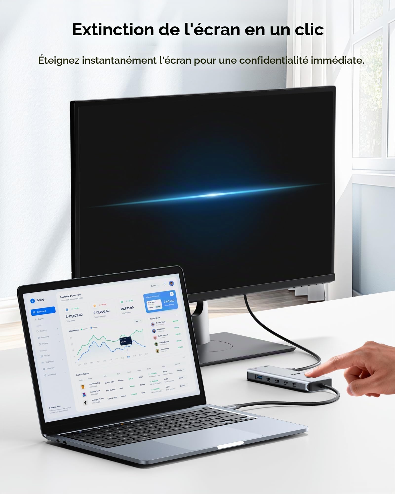 MOKiN Station d'accueil USB C Double Moniteur, 13 en 1 HUB USB C Dual HDMI | 4K@60Hz, Gigabit Ethernet, Charge Rapide PD 100 W, Docking Station 2 HDMI pour Ordinateurs Portables MacBook/Dell/HP