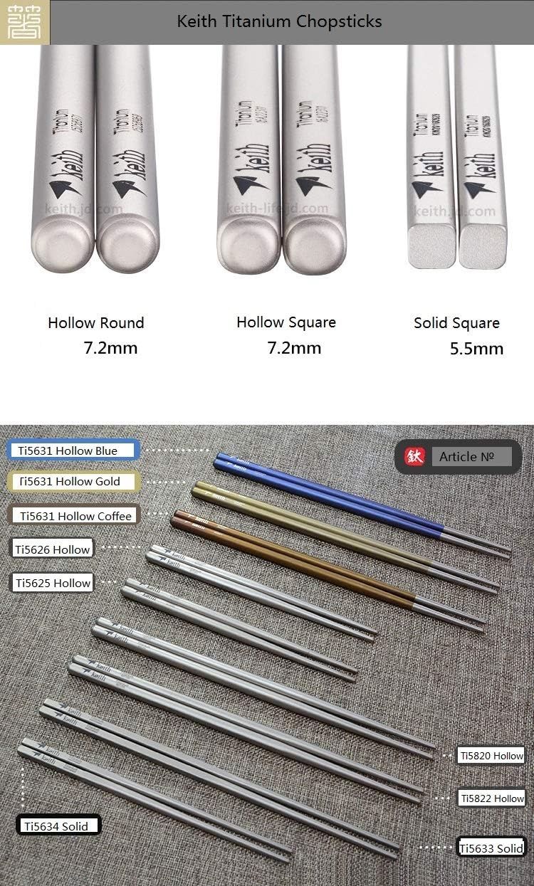 Keith Titanium Ti5633 Solid Square Handle Chopsticks with Aluminum Case (Blue) ●●●●●●● Keith's 18th Anniversary: Exclusive Price!