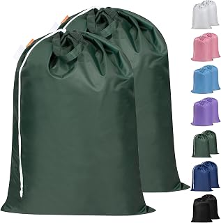 Polecasa 2 Pack Extra Heavy Duty Laundry Bag with Handles, Green, 28x36" | Extra Large 3-4 Load Capacity, 50LB Heavy Duty, Hamper Liner, Reinforced Stitching, Drawstring Closure