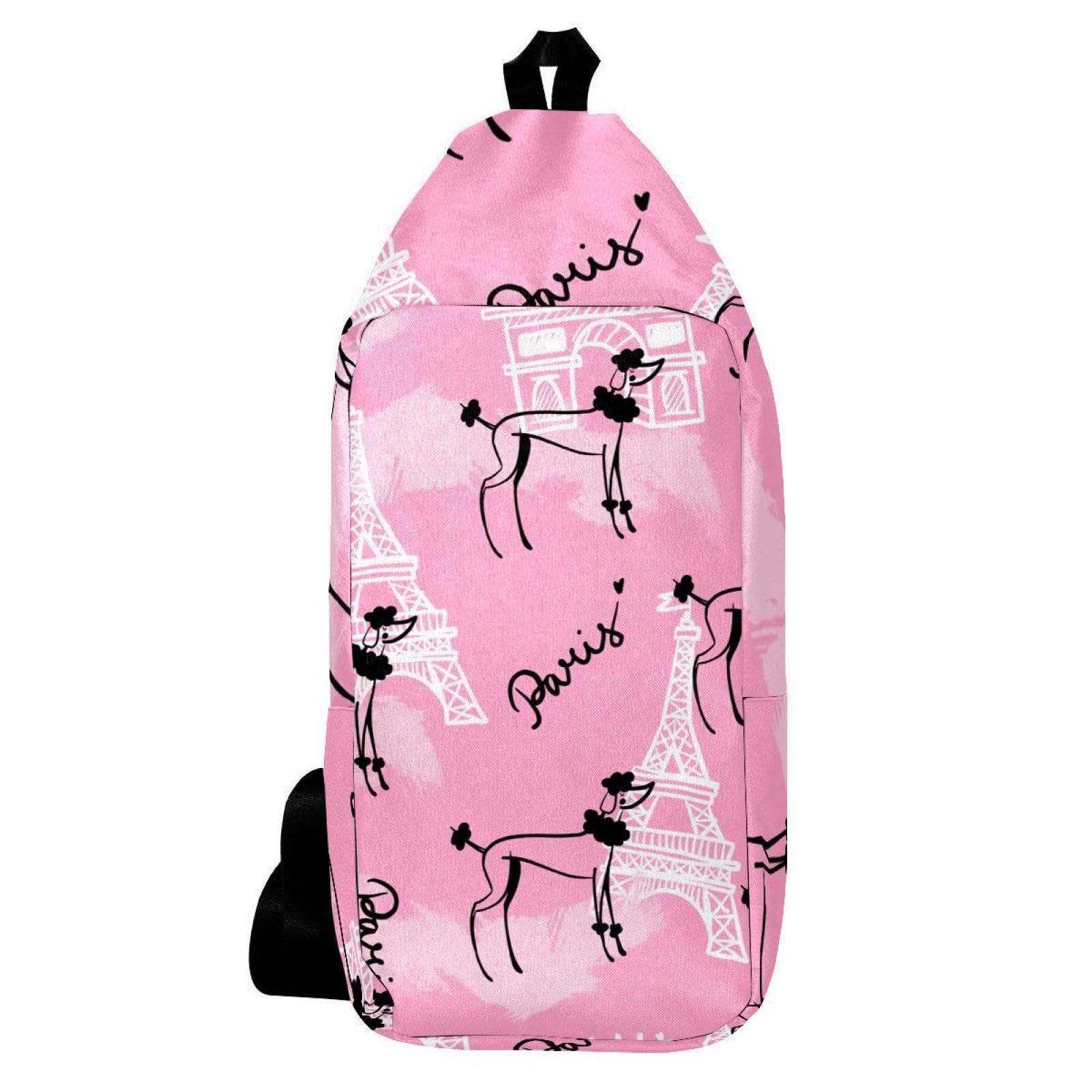 Mochila bandolera para hombre pequeña y multicolor con estampado original de París 6