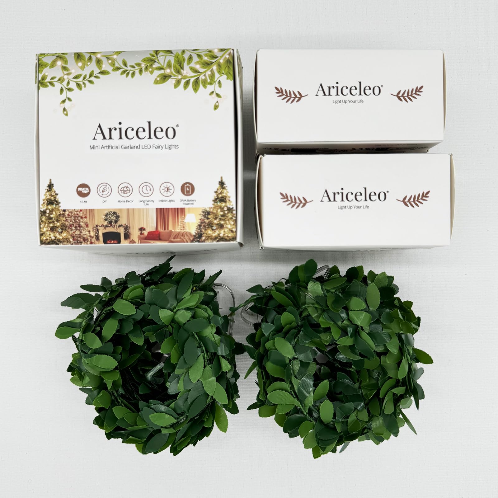 Ariceleo Luci di Fata a LED 5m con Vite Artificiale, 2 Pack Alimentazione a Batteria con Timer, Scintillio & Telecomando, 8 Modalità di Illuminazione, per Interni, Ideale per Natale, Matrimoni, Feste