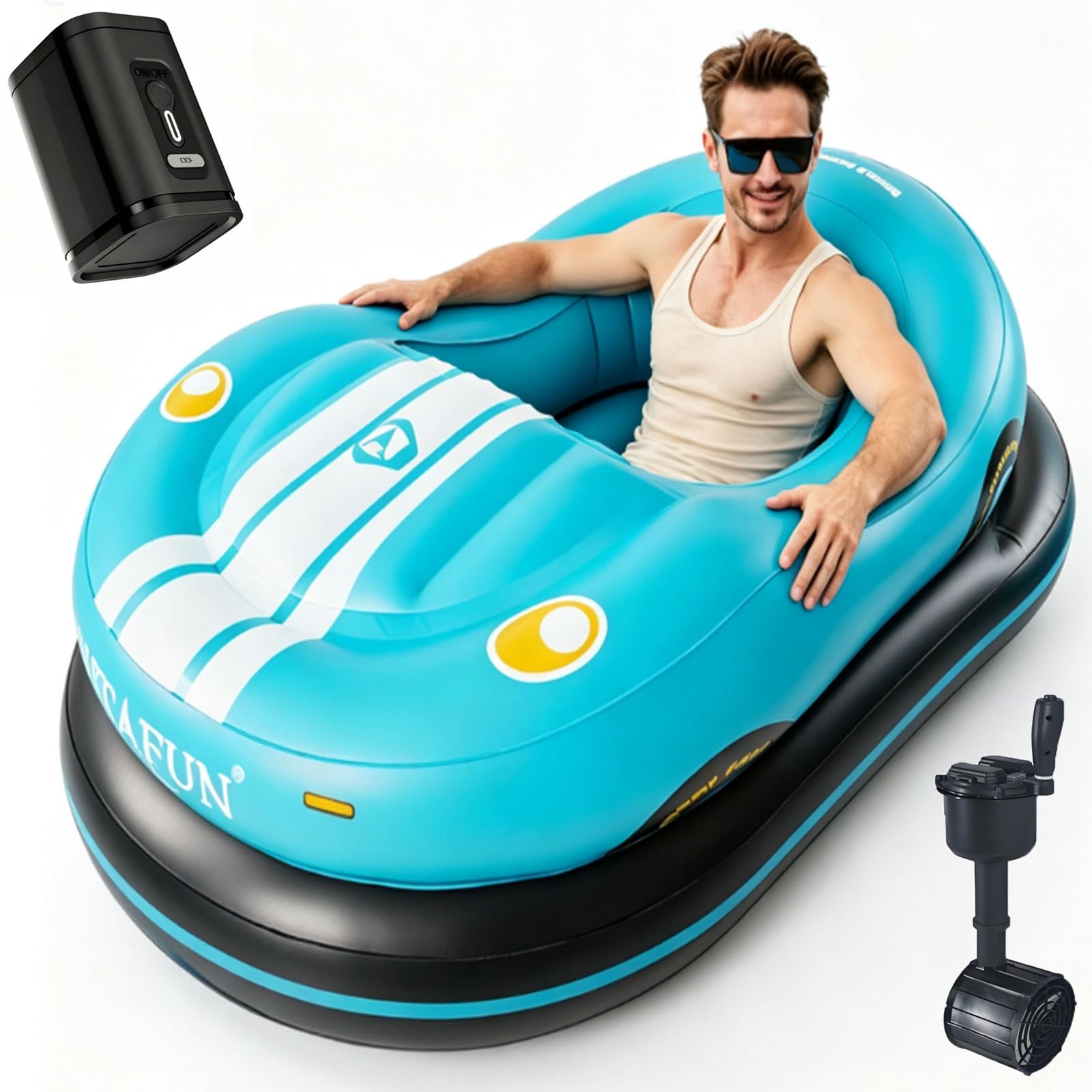 smafoseedding Electric Inflatable Water Blob For Summer, Motorized Pool Float - Inflatable Motorized Bumper Boat, 50w 360° Spin,Joystick, Holds 265 Lb Adult, Cordless Pump, Thick Pvc Foldable