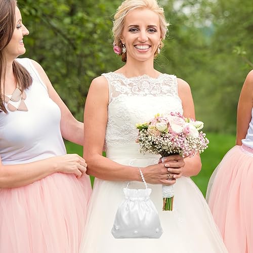 Miniatura 5 de DOITOOL Satin Bridal Wedding Money Bag - White Bridesmaid Satin Flower Decorated Bag Bridal Dolly Pouch Women Handbag for Dance Purse Wedding Favor