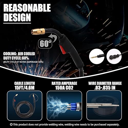 Miniatura 2 de Pistola de soldadura M-150 M-15 M-15 M150 M150 MIG de 15 pies de repuesto para Miller 150A, Millermatic 90, 35/120 / 130 / 130XP /135 / 140s /
