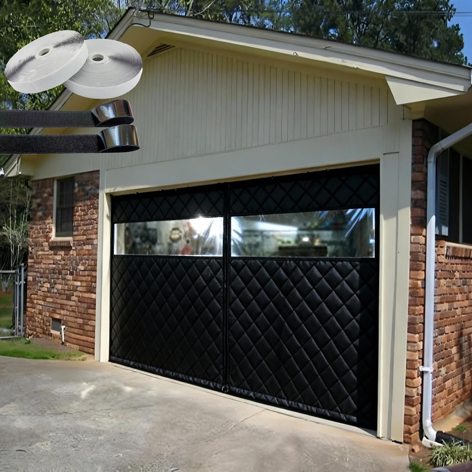 Tenda Magnetica Isolata Termica, Per Porta Del Garage，Nero Kit Di Isolamento Per Porte Da Garage, Coperta Isolante Per Porte Con Finestra In PVC，Oxford Cloth(Without window,275x244cm)